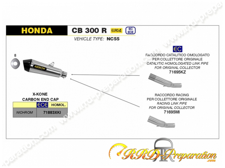 Silencioso ARROW X KONE Con Racor Para Colector Original Para Honda CB