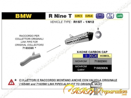 Kit silencieux d échappement avec raccord ARROW X KONE pour BMW R NINE