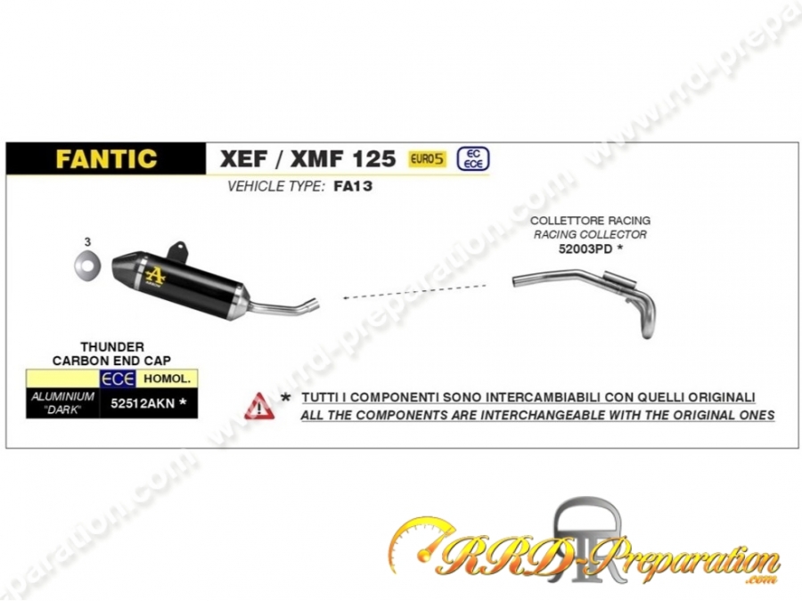 Línea completa de escape ARROW THUNDER para FANTIC MOTOR XEF XMF 125