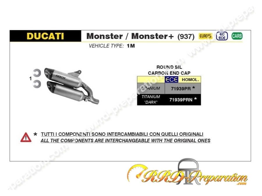 Paire De Silencieux Arrow Round Sil Pour Moto Ducati Monster De