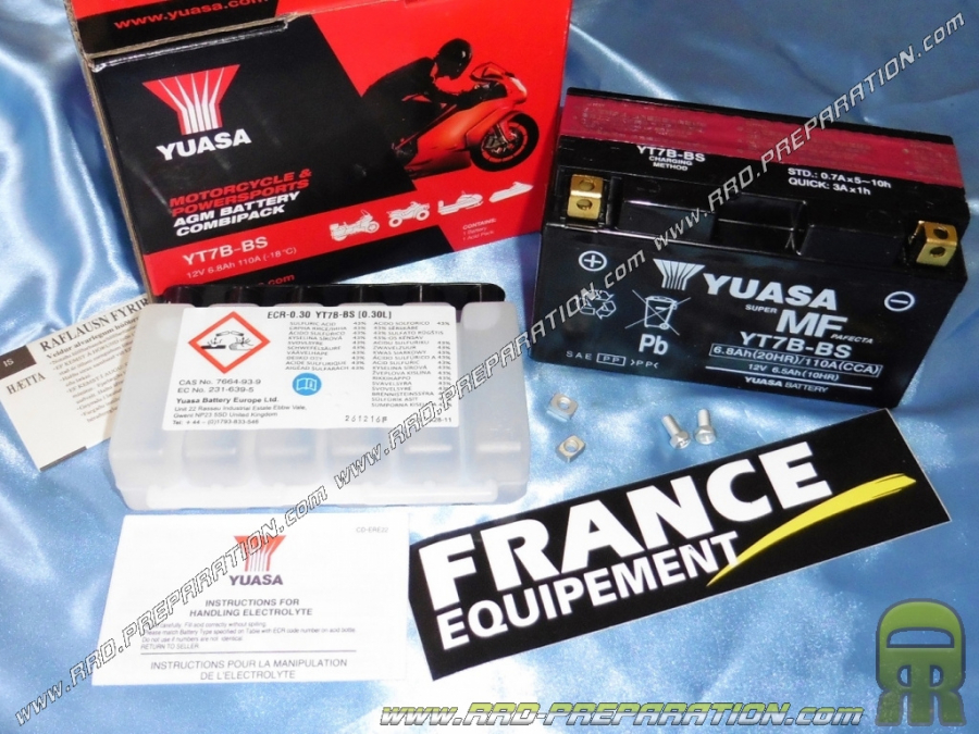  Batterie YUASA YT7B-BS 12v 6.5Ah (acide avec entretien) pour moto, mécaboite, scooters