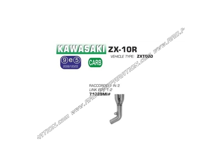 Conector ARROW 1 en 2 para colector ARROW u ORIGIN con silenciador ARROW en Kawasaki ZX-10R 2006/2007