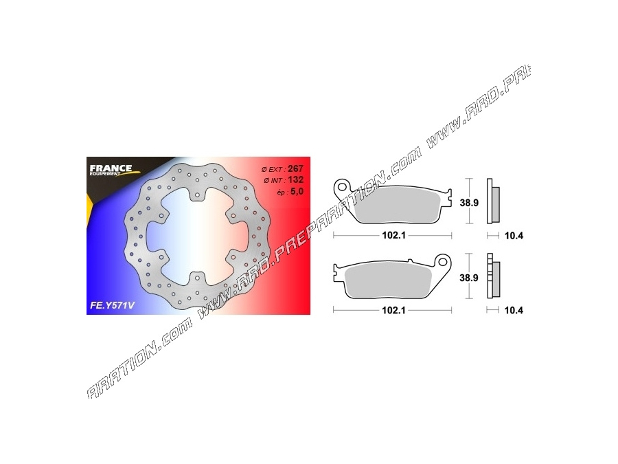 Kit de freno grande WAVE (discos, pastillas) trasero FRANCE EQUIPEMENT para moto YAMAHA MT-01 1700cc del 2005 al 2012