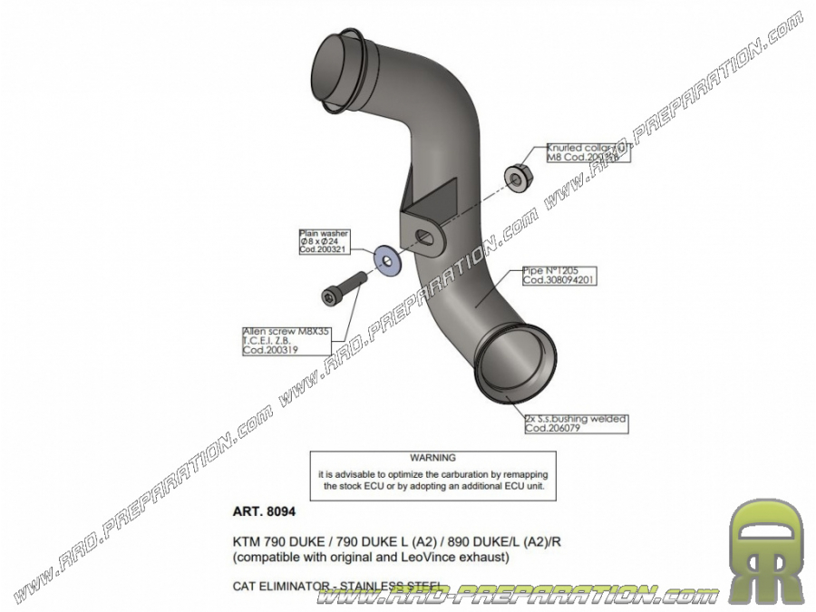 Raccord non catalysé LEOVINCE pour KTM 790, 890 DUKE/L /R de 2020 à 2021