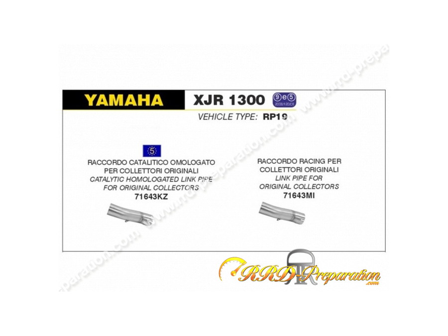 Raccord ARROW pour silencieux ARROW sur collecteur d'origine pour Yamaha XJR 1300 de 2007 à 2017