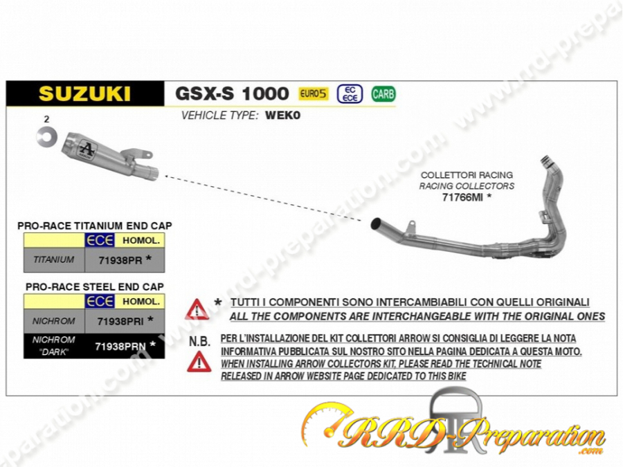 L Nea Completa De Escape Arrow Pro Race Para Suzuki Gsx S A Partir