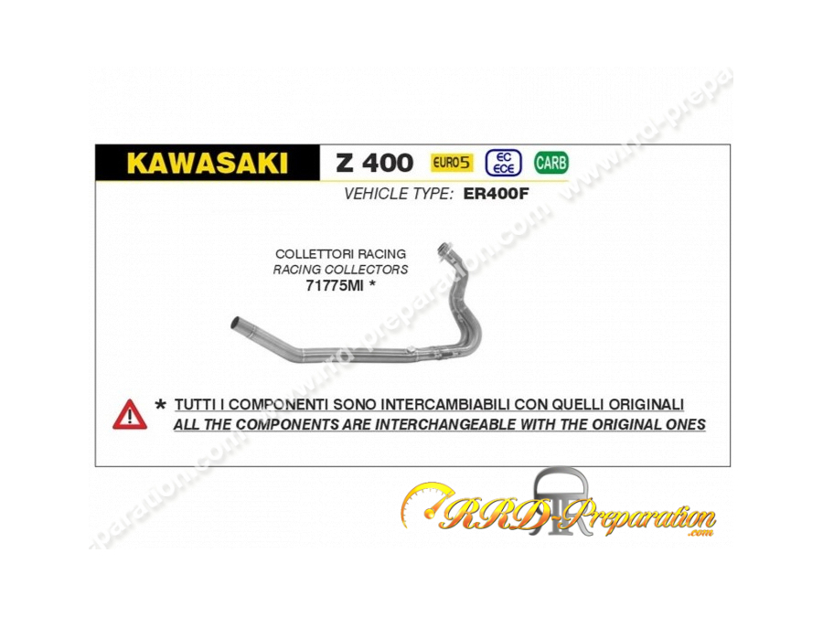 Collecteur d'échappement ARROW Racing pour KAWASAKI Z 400 et NINJA 400 à partir de 2023 et Z 500 à partir de 2024