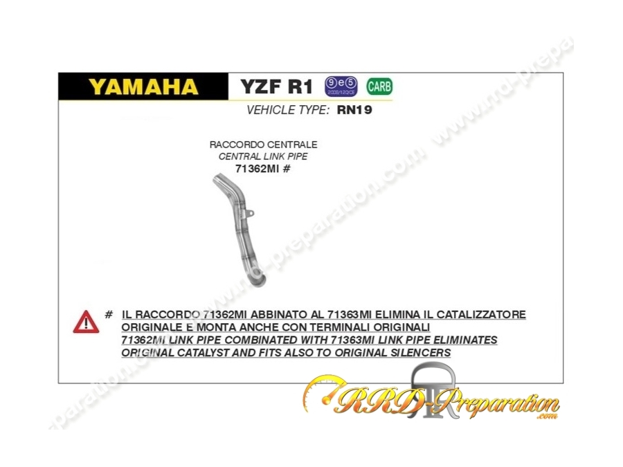 Raccord non catalysé pour silencieux THUNDER sur YAMAHA YZF R1 de 2007 à 2008