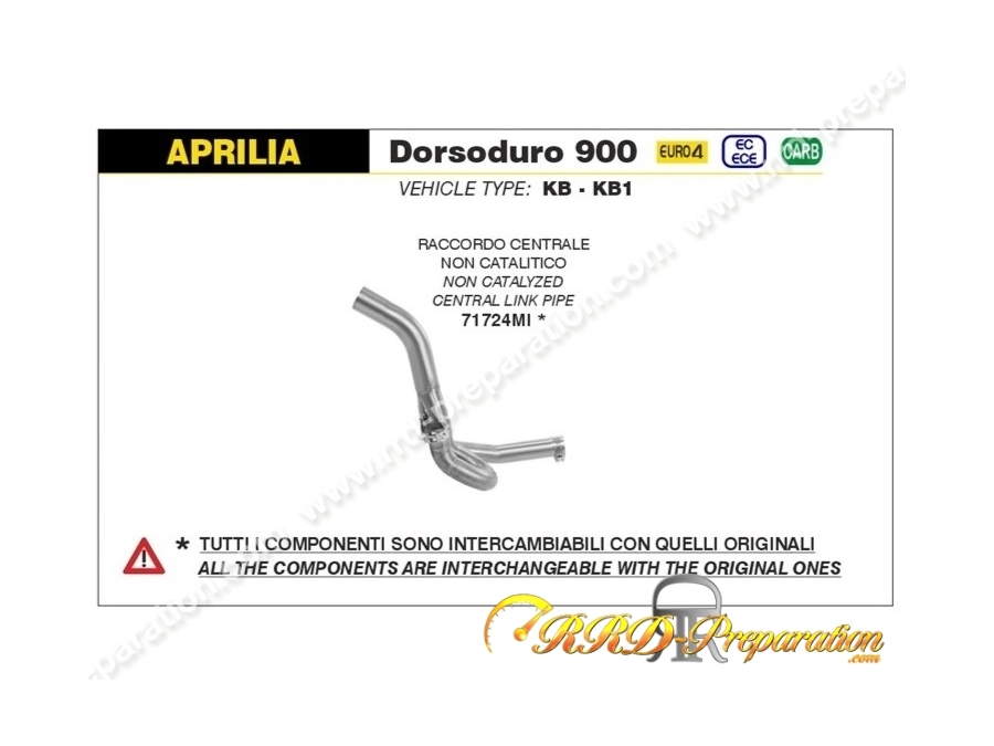 Raccord racing ARROW pour silencieux ARROW THUNDER pour collecteur d'origine sur APRILIA DORSODURO 900 de 2017 à 2019