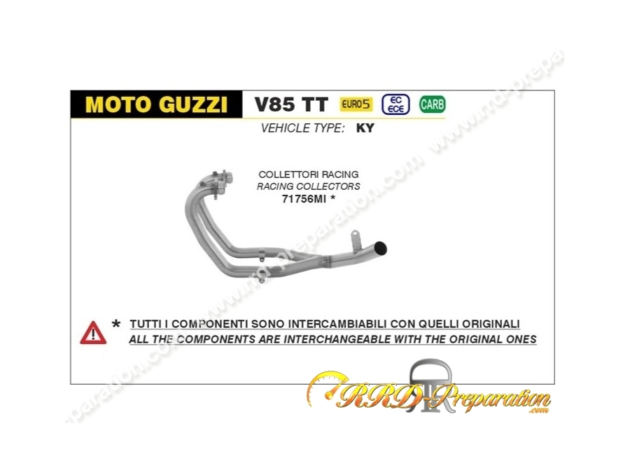 Collecteur d'échappement Racing ARROW pour MOTO GUZZI V 85 TT de 2021 à 2023