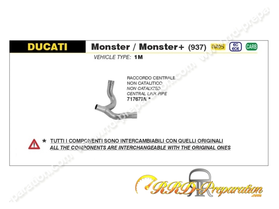 Raccord Racing ARROW pour DUCATI MONSTER 937 de 2021 à 2023