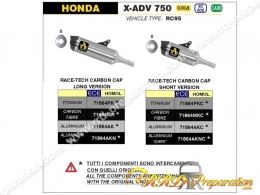 Silencieux d'échappement ARROW RACE-TECH version longue ou courte HONDA X-ADV 750 de 2017 à 2023