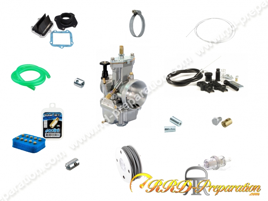 Kit carburation 34mm PWK... pour ROTAX 122, 123, APRILIA RS, SX, HM CRE... 125 2T pipe coudée