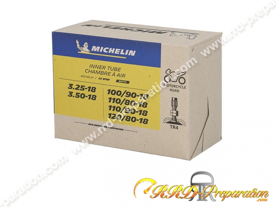 Chambre à air MICHELIN Airstop 3.25 à 3.50 18 pouces valve droite (110/80-18, 120/80-18, 100/90-18, 110/90-18)