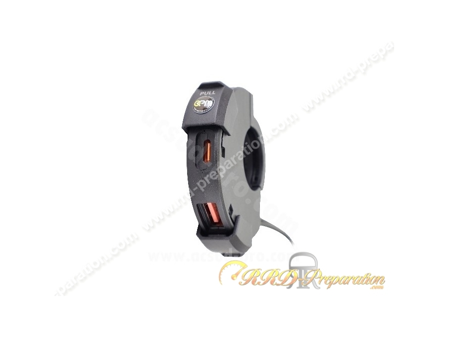 Prise de chargeur 12V double USB ACSUD fixation au guidon, rétroviseur pour moto