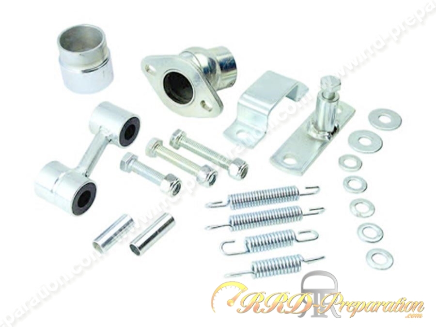 Kit de fixation complet avec rotule, ressorts, biellette, visserie pour pot DOPPLER ER1 sur PEUGEOT 103 SPX, RCX… bras carré