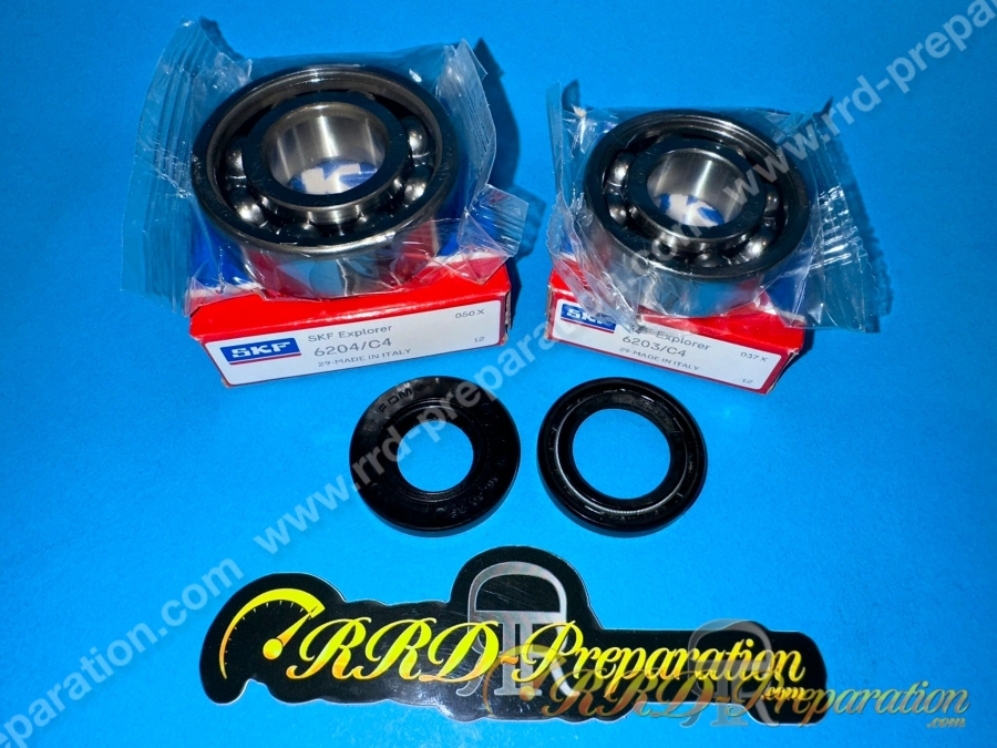 2 roulements compétition SKF C3 et C4 renforcés cage acier riveté + 2 joint spy nitrile pour Peugeot 103