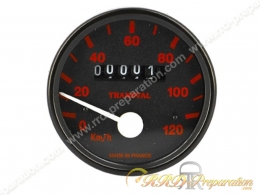 Compteur rond complet avec câble et entraîneur 120 km/h TRANSVAL pour cyclomoteur, mob Peugeot 103 SP, SPX, RCX... 17 pouces